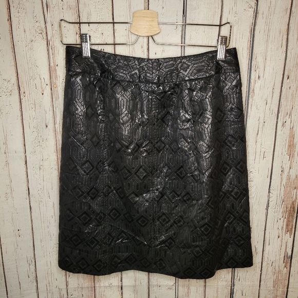 Tory Burch Black A line Skirt Shiny Pattern Jaquard